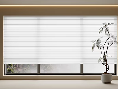 White Window Blinds in Modern Interior with Potted Plant and Natural Light 3d model