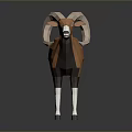 Low Poly Ram With Curved Horns Orange Body Light Brown Head White Dark Brown Legs