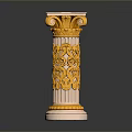 Classical Column With Ornate Capital Intricate Carvings And Gold Cream Design