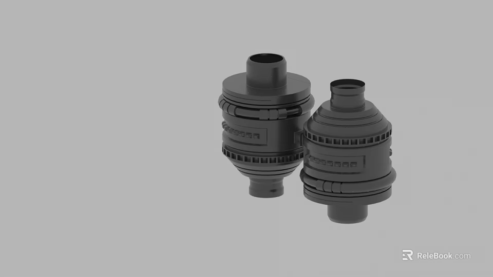 Black Cylindrical Mechanical Components With Ringed Structures For Industrial Use 3d model 