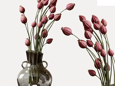 Elegant Transparent Glass Flower Vases With Fresh Pink Tulip Buds 3d model