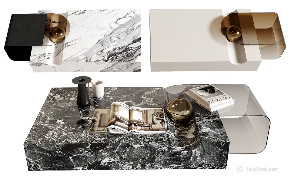 Elegant Marble Coffee Table with Modern Sleek Design and Metal Legs 3d model 