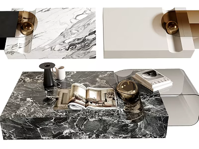 Elegant Marble Coffee Table with Modern Sleek Design and Metal Legs 3d model
