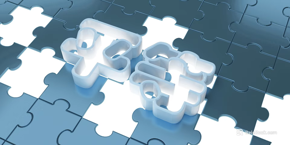 Blue Puzzle Background Wall With White 3D Puzzle Pieces And Interlocking Design 3d model 