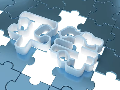 Blue Puzzle Background Wall With White 3D Puzzle Pieces And Interlocking Design 3d model