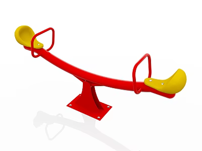 Outdoor Playground Seesaw with Red Frame Yellow Seats and Handrails 3d model