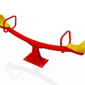Outdoor Playground Seesaw with Red Frame Yellow Seats and Handrails