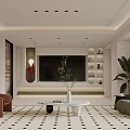 Modern Open Living Dining Room Interior With Sofa Dining Table And Pendant Lights 3d model