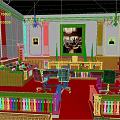 Courtroom Interior Featuring Wooden Furniture Red Carpet Chandelier Chairs And Tables