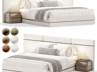 Modern Double Bed With Tufted Headboard Bedside Table And Color Options 3d model
