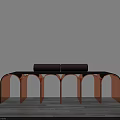 Modern Bench With Black Cushion And Copper Arched Frame Against White Wall Gray Floor