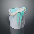 Silver Paint Can With Dripping Teal Paint And Wooden Handle Brush