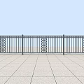 Outdoor Metal Fence with Vertical Bars and Diamond Patterns Against Blue Sky