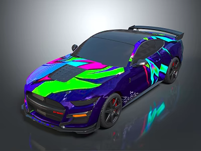 Vibrant Colorful Sports Car With Neon Graphics Aerodynamic Design And Rear Spoiler 3d model