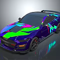 Vibrant Colorful Sports Car With Neon Graphics Aerodynamic Design And Rear Spoiler