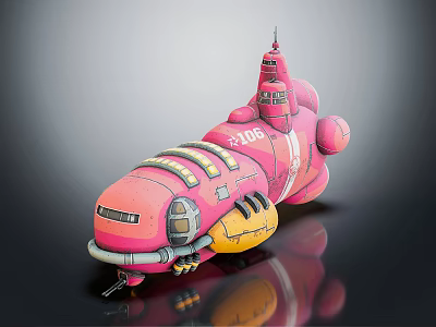 Pink 2106 Vehicle With Yellow Accents And Cartoonish Futuristic 3D Model Design 3d model