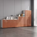 Brown White Modular File Cabinet With Perforated Design And Books Photo Frames In Bright Room