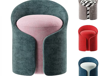 Modern Sofa Stools In Various Colors With Round Upholstered Seats And Curved Backs 3d model