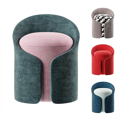 Modern Sofa Stools In Various Colors With Round Upholstered Seats And Curved Backs 3d model
