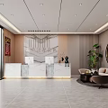 Modern Hotel Lobby Interior With Marble Reception Desk Sofa Area Decorative Mirror And City View