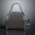 Black Crocodile Pattern Handbag With Gold Hardware Top Handle And Shoulder Strap 3d model