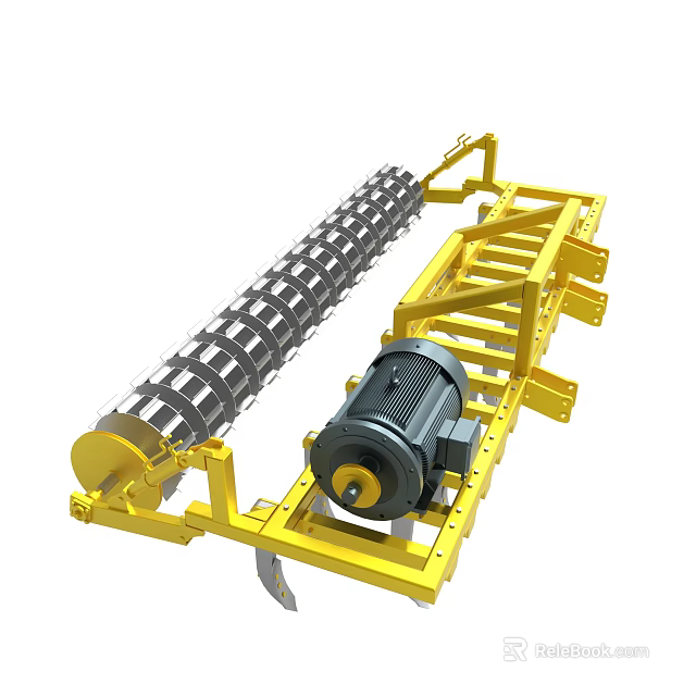 Yellow Agricultural Machinery With Roller Motor And Metal Frame Structure 3d model 