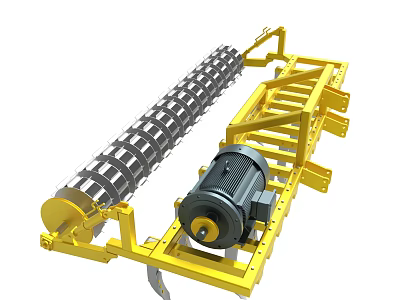 Yellow Agricultural Machinery With Roller Motor And Metal Frame Structure 3d model