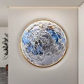 Round Moon Surface Wall Lamp with Blue Gray Texture Gold Frame on White Wall