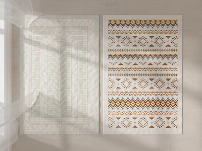Two Square Area Rugs With White And Brown Geometric Patterns For Indoor Home Decor 3d model