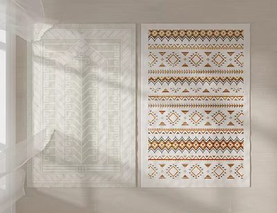 Two Square Area Rugs With White And Brown Geometric Patterns For Indoor Home Decor 3d model