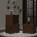 Wooden Nightstands With Drawers Table Lamp Magazine Clock And Green Plant