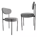 Modern Dining Chairs With Black Metal Frame And Houndstooth Cushioned Seat Backrest