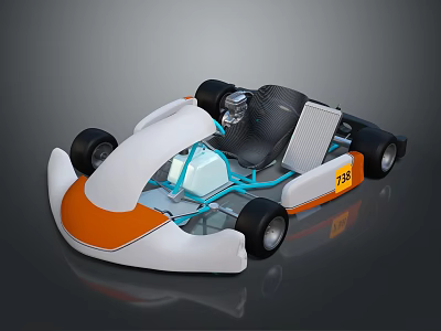 White And Orange Open Frame Kart With Transparent Cockpit And Black Wheels 3d model