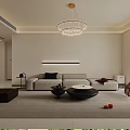 Modern Dining Living Room Interior With Dining Table Chairs Cabinets And Pendant Lights