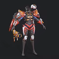 Mechanical Sci-Fi Character Design With Red White Black Armor Wings And Weapon 3d model