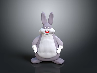 Cartoon Rabbit Character With Grey Body White Belly And Long Ears Sitting Pose 3d model