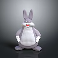 Cartoon Rabbit Character With Grey Body White Belly And Long Ears Sitting Pose