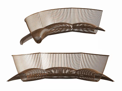 Unique Modern Curved Landscape Seats With Metal Slats For Outdoor Spaces 3d model