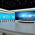 Modern Conference Stage Setup With Large Screens Colorful Lights And Red Seats