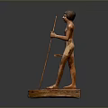 Detailed Ancient Egyptian Style Standing Man Wooden Statue Holding Staff With Base