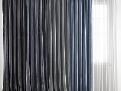 Modern Window Curtains In Dark Blue Gray And White Soft Fabric For Home Interior 3d model