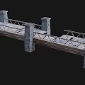 Wooden Bridge Structure With Stone Pillars And Wooden Planks Railings