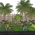 Lush Flower And Tropical Plant Garden With Palm Trees Bamboo Fence And Colorful Blooms