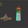 Two Decorative Lighthouse Model Furniture Pieces With Red Top White Body And Green Base