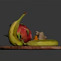 Fresh Bananas Dragon Fruit and Ginger Arranged on Wooden Tray