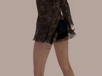 Woman Wearing Floral Lace Long Sleeve Top With Short Pants Standing 3d model