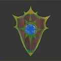 Golden Accented Red Wooden Shield With Central White Red Flower Star Accents
