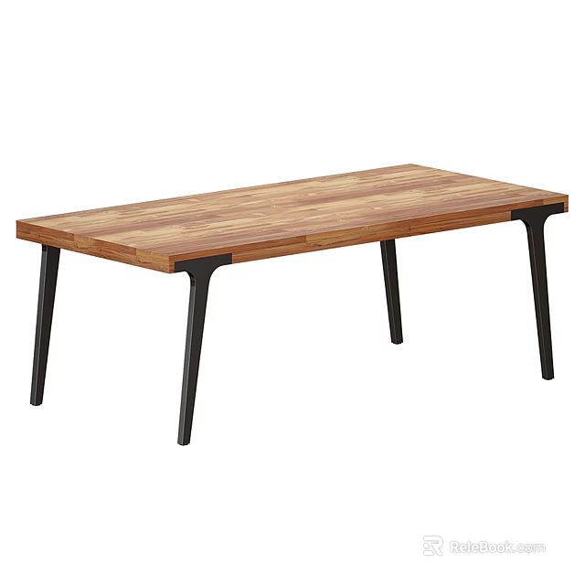 Wooden Coffee Table With Rectangular Tabletop And Black Metal Legs 3d model 
