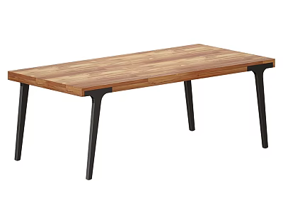 Wooden Coffee Table With Rectangular Tabletop And Black Metal Legs 3d model