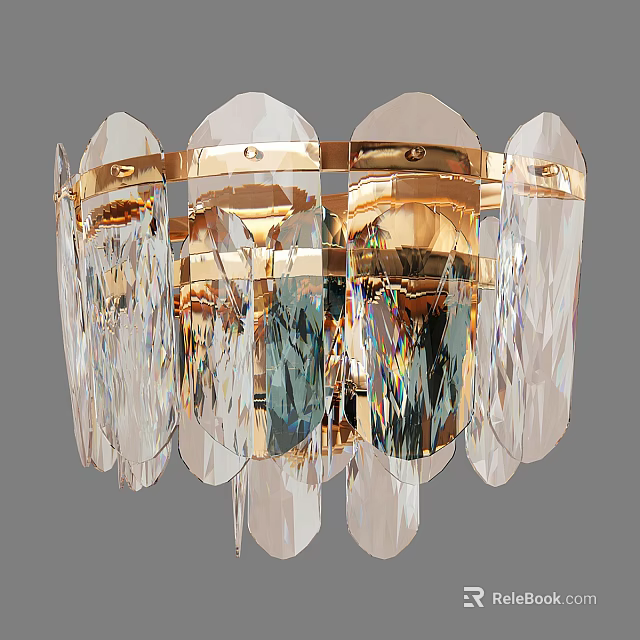 Crystal Decorative Wall Lamp With Gold Metal Frame And Hanging Glass Prisms 3d model 